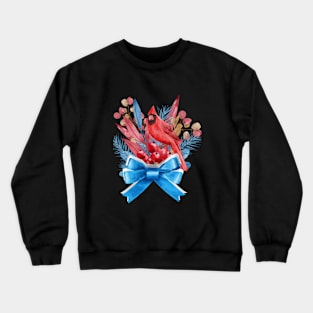 Red Cardinal in Blue Ribbon Crewneck Sweatshirt